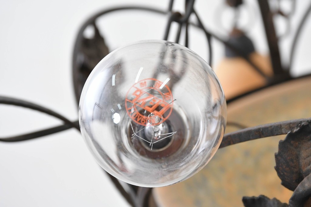 フランスアンティーク　アール・ヌーヴォー様式　熔かし込みガラスの優美な5灯シャンデリア　(R-086889)