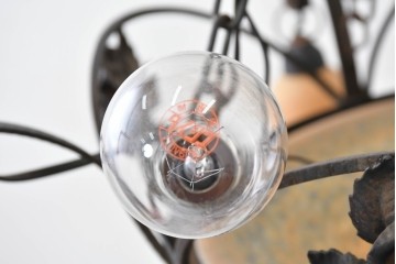 フランスアンティーク　アール・ヌーヴォー様式　熔かし込みガラスの優美な5灯シャンデリア　(R-086889)