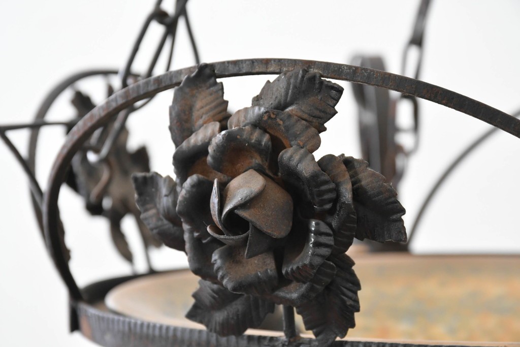 フランスアンティーク　アール・ヌーヴォー様式　熔かし込みガラスの優美な5灯シャンデリア　(R-086889)