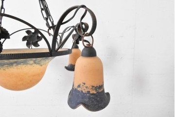 フランスアンティーク　アール・ヌーヴォー様式　熔かし込みガラスの優美な5灯シャンデリア　(R-086889)