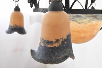 フランスアンティーク　アール・ヌーヴォー様式　熔かし込みガラスの優美な5灯シャンデリア　(R-086889)