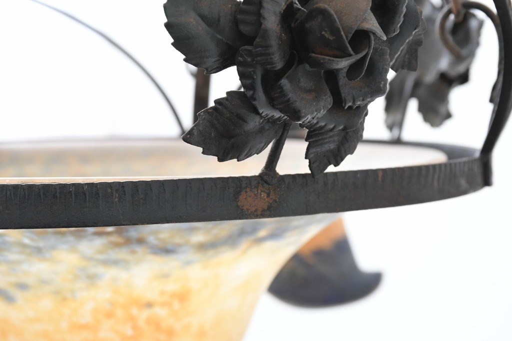 フランスアンティーク　アール・ヌーヴォー様式　熔かし込みガラスの優美な5灯シャンデリア　(R-086889)