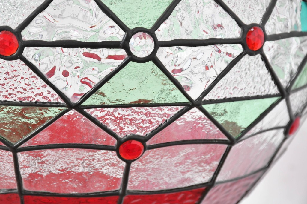 イギリスヴィンテージ　ビビッドな差し色が目を惹くステンドグラスの球体型ペンダントライト　(R-086892)