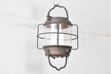 《引っ掛けシーリング式ペンダントライト加工費込み》　和製ヴィンテージ　日本船燈株式会社　無骨で渋い風合いが魅力の真鍮製マリンランプ　(R-086897)