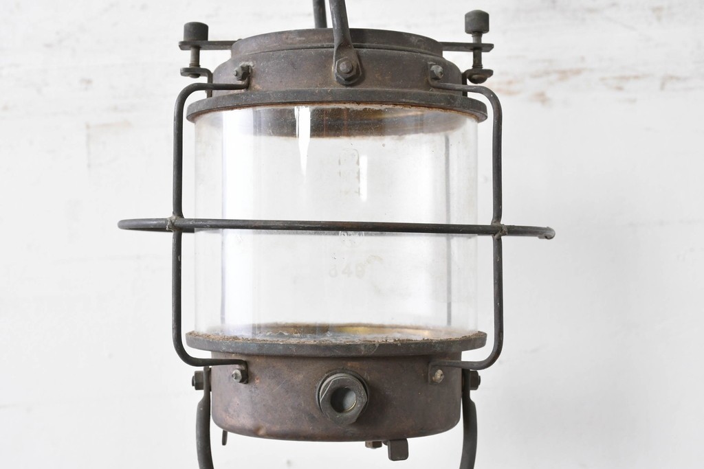 《引っ掛けシーリング式ペンダントライト加工費込み》　和製ヴィンテージ　日本船燈株式会社　無骨で渋い風合いが魅力の真鍮製マリンランプ　(R-086897)