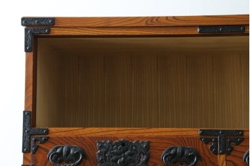 和製ヴィンテージ　美品　岩谷堂箪笥　重厚な飾り金具が映える戸棚付き衣装箪笥　(R-086898)