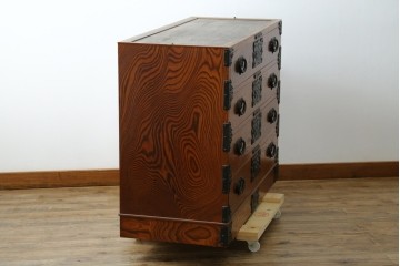 《天板取り付け加工費込み》　和製ヴィンテージ　美品　岩谷堂箪笥　木目と飾り金具が際立つ引き出し4杯の衣装箪笥　(R-086899)