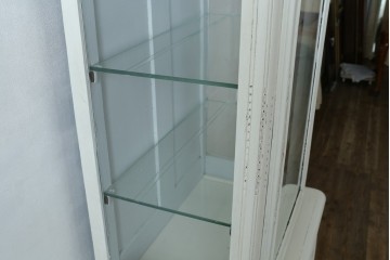 フランスアンティーク　ペイント　繊細なレリーフ彫刻が美しい三面ガラスの縦型キャビネット　(R-086901)