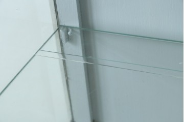 フランスアンティーク　ペイント　繊細なレリーフ彫刻が美しい三面ガラスの縦型キャビネット　(R-086901)