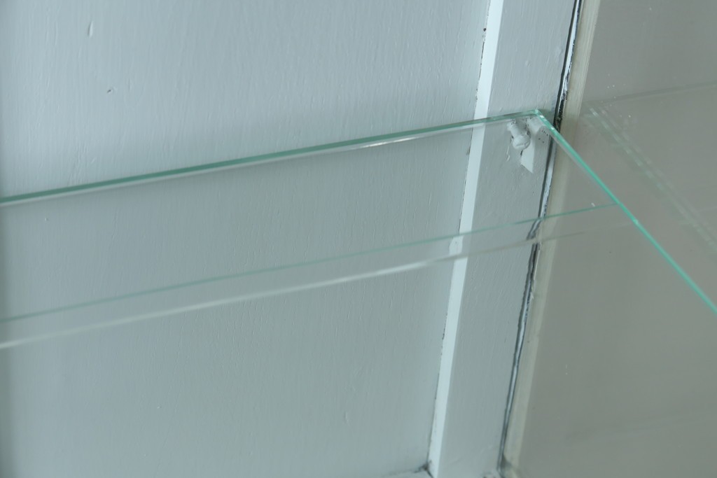 フランスアンティーク　ペイント　繊細なレリーフ彫刻が美しい三面ガラスの縦型キャビネット　(R-086901)