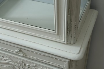 フランスアンティーク　ペイント　繊細なレリーフ彫刻が美しい三面ガラスの縦型キャビネット　(R-086901)