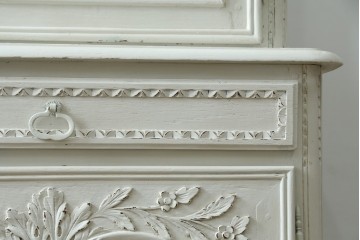 フランスアンティーク　ペイント　繊細なレリーフ彫刻が美しい三面ガラスの縦型キャビネット　(R-086901)