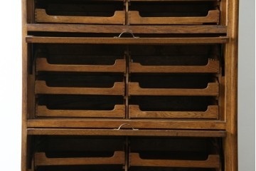 イギリスアンティーク　オーク材　品格と機能美が光るフラップ式ガラス扉の縦型シャツケース　(R-086905)