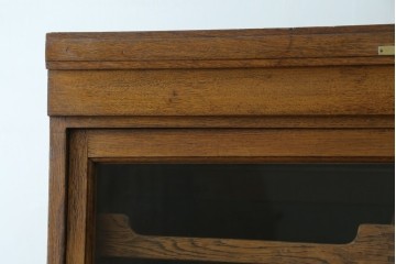 イギリスアンティーク　オーク材　品格と機能美が光るフラップ式ガラス扉の縦型シャツケース　(R-086905)