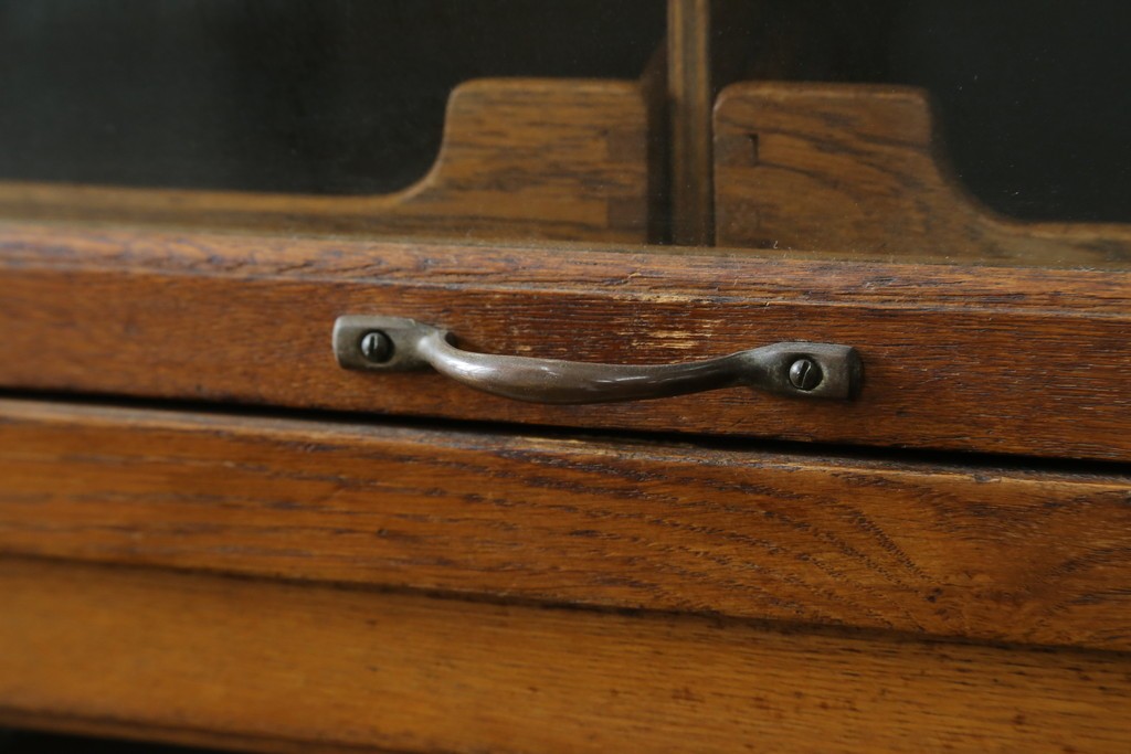 イギリスアンティーク　オーク材　品格と機能美が光るフラップ式ガラス扉の縦型シャツケース　(R-086905)