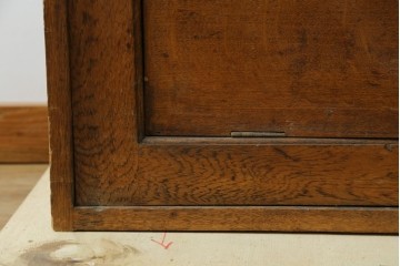 イギリスアンティーク　オーク材　品格と機能美が光るフラップ式ガラス扉の縦型シャツケース　(R-086905)