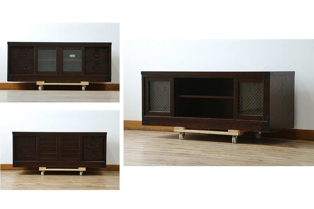 中古　希少な廃番品　青木産業　欅(ケヤキ)材　4way　デザイン性と実用性を兼ね備えたテレビ台　(R-086906)