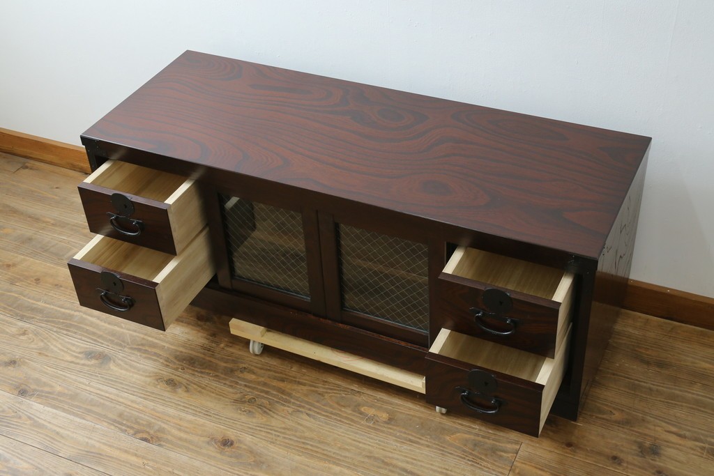 中古　希少な廃番品　青木産業　欅(ケヤキ)材　4way　デザイン性と実用性を兼ね備えたテレビ台　(R-086906)