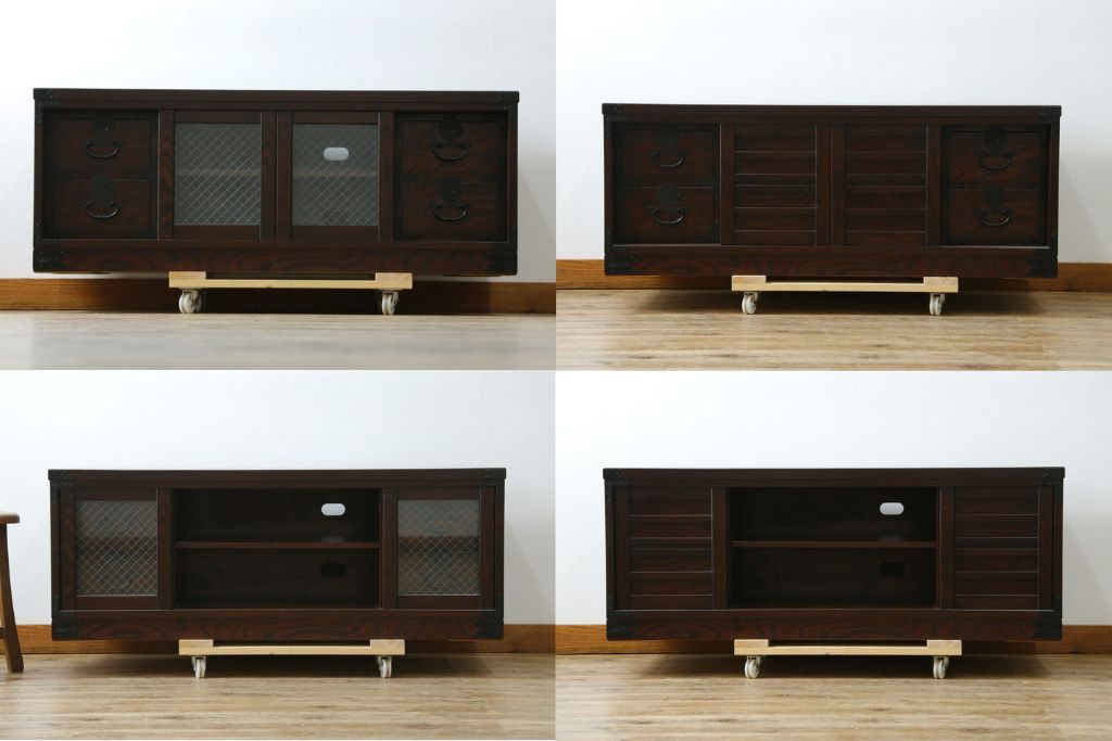 中古　希少な廃番品　青木産業　欅(ケヤキ)材　4way　デザイン性と実用性を兼ね備えたテレビ台　(R-086906)