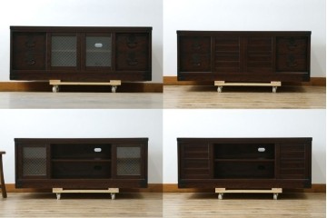 中古　希少な廃番品　青木産業　欅(ケヤキ)材　4way　デザイン性と実用性を兼ね備えたテレビ台　(R-086906)