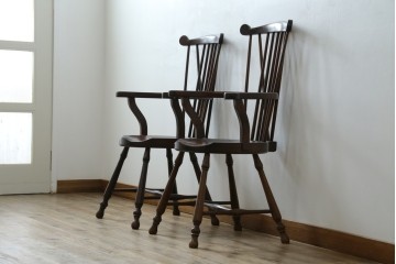 和製ヴィンテージ　九州民芸家具　ゴールドスミス　美しいデザインのアームチェア2脚セット　(R-086910)