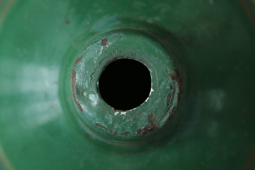 《引っ掛けシーリング式ペンダントライト加工費込み》　イギリスアンティーク　インダストリアル　鮮やかなグリーンが目を惹くペンダントライト　(R-086912)