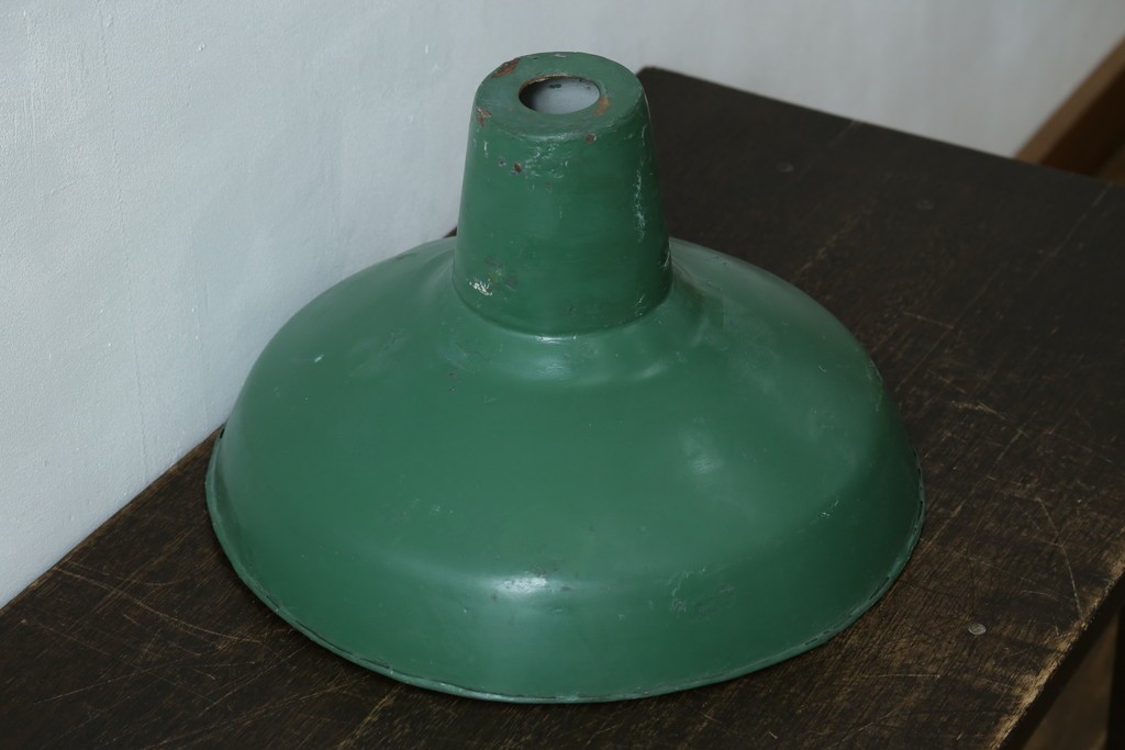 《引っ掛けシーリング式ペンダントライト加工費込み》　イギリスアンティーク　インダストリアル　深みのあるグリーンがおしゃれなペンダントライト　(R-086914)