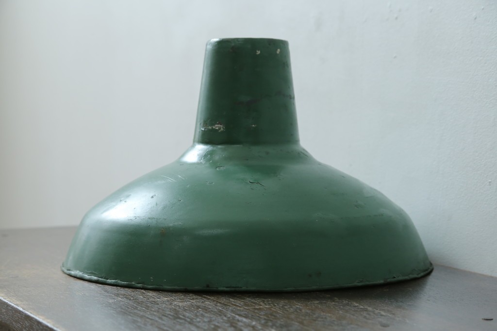 《引っ掛けシーリング式ペンダントライト加工費込み》　イギリスアンティーク　インダストリアル　深みのあるグリーンがおしゃれなペンダントライト　(R-086914)