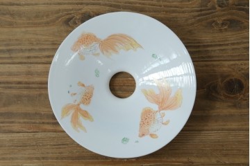 和製アンティーク　昭和初期　珍品　ひらひらと泳ぐ金魚の図が可愛らしいペンダントライト　(R-086916)