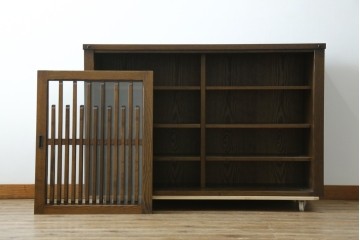 中古　美品　上手物　高級品!!　タモ材　格子戸が上品なサイドボード　(R-086920)