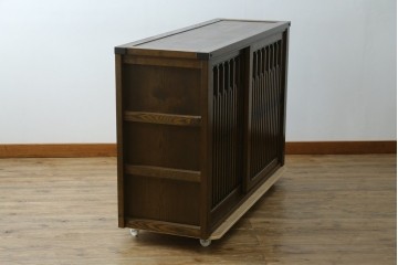 中古　美品　上手物　高級品!!　タモ材　格子戸が上品なサイドボード　(R-086920)