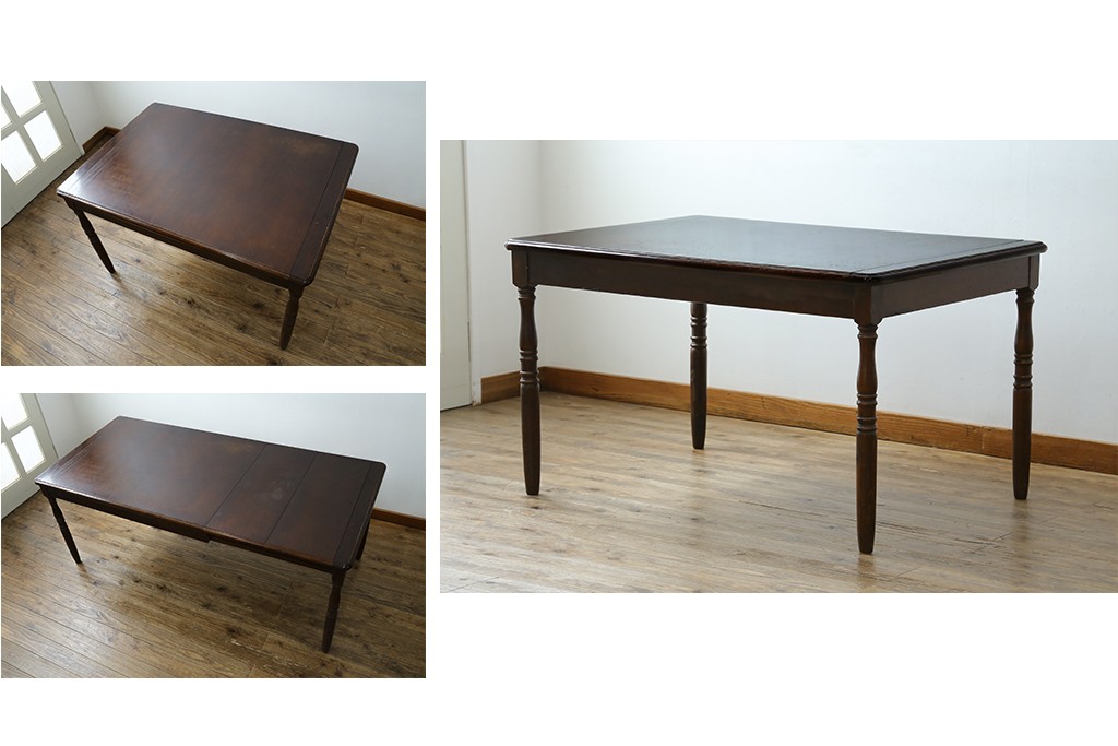 和製ヴィンテージ　国産　職人手作り家具　日常使いから来客時まで活躍するエクステンションテーブル　(R-086928)