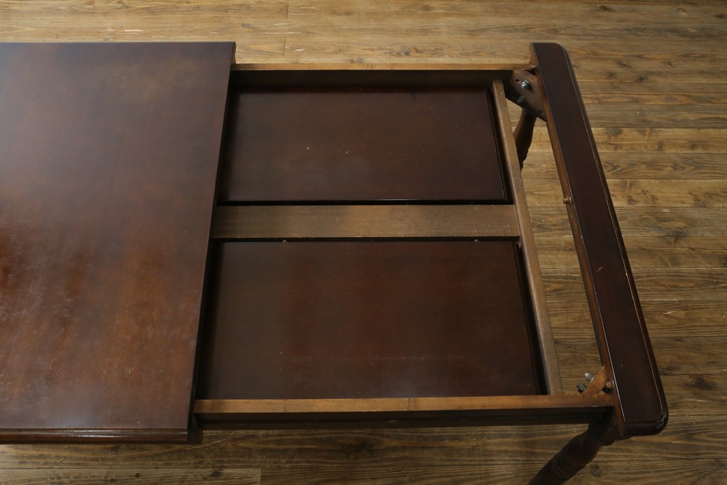 和製ヴィンテージ　国産　職人手作り家具　日常使いから来客時まで活躍するエクステンションテーブル　(R-086928)