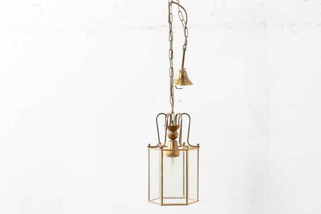 中古　イタリア　LUMI(ルミ社)　曲線的な装飾が美しい六角形のランタン型ペンダントライト　(R-086935)