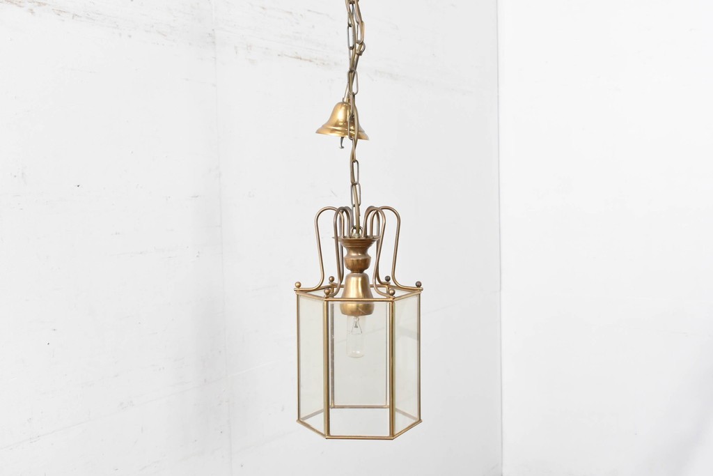 中古　イタリア　LUMI(ルミ社)　曲線的な装飾が美しい六角形のランタン型ペンダントライト　(R-086935)