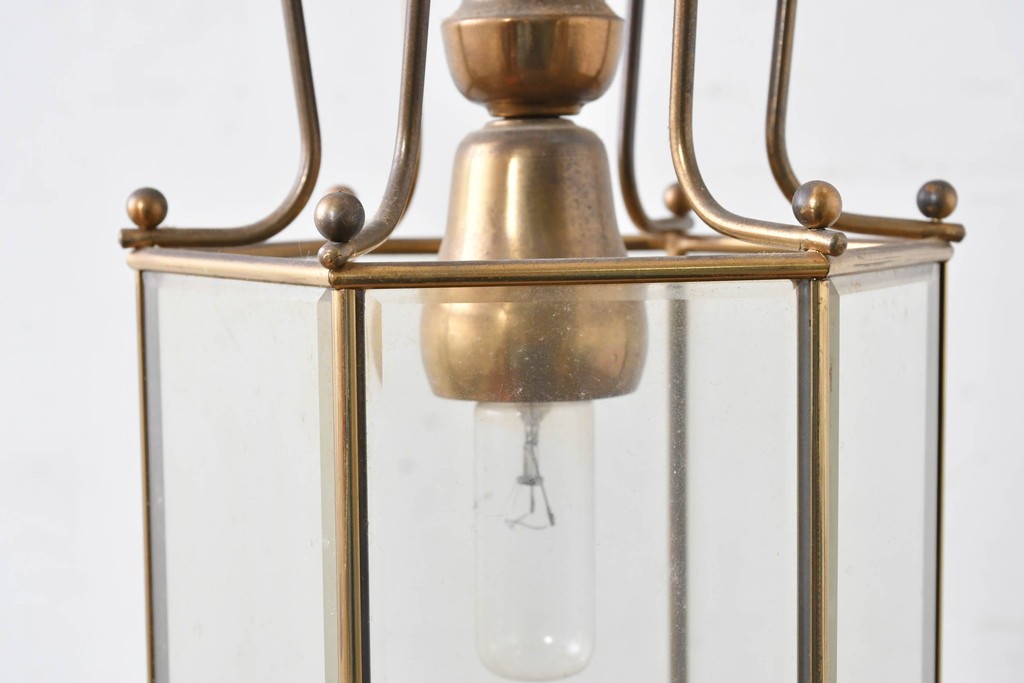 中古　イタリア　LUMI(ルミ社)　曲線的な装飾が美しい六角形のランタン型ペンダントライト　(R-086935)