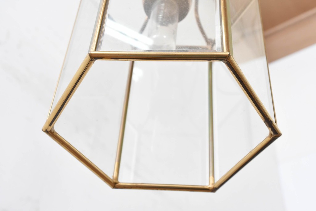 中古　イタリア　LUMI(ルミ社)　曲線的な装飾が美しい六角形のランタン型ペンダントライト　(R-086935)