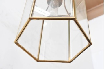 中古　イタリア　LUMI(ルミ社)　曲線的な装飾が美しい六角形のランタン型ペンダントライト　(R-086935)