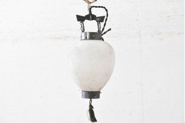 和製アンティーク　珍品　梅の花と星形装飾が可愛らしい提灯型ガラス製ペンダントライト　(R-086940)