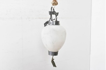 和製アンティーク　珍品　梅の花と星形装飾が可愛らしい提灯型ガラス製ペンダントライト　(R-086940)