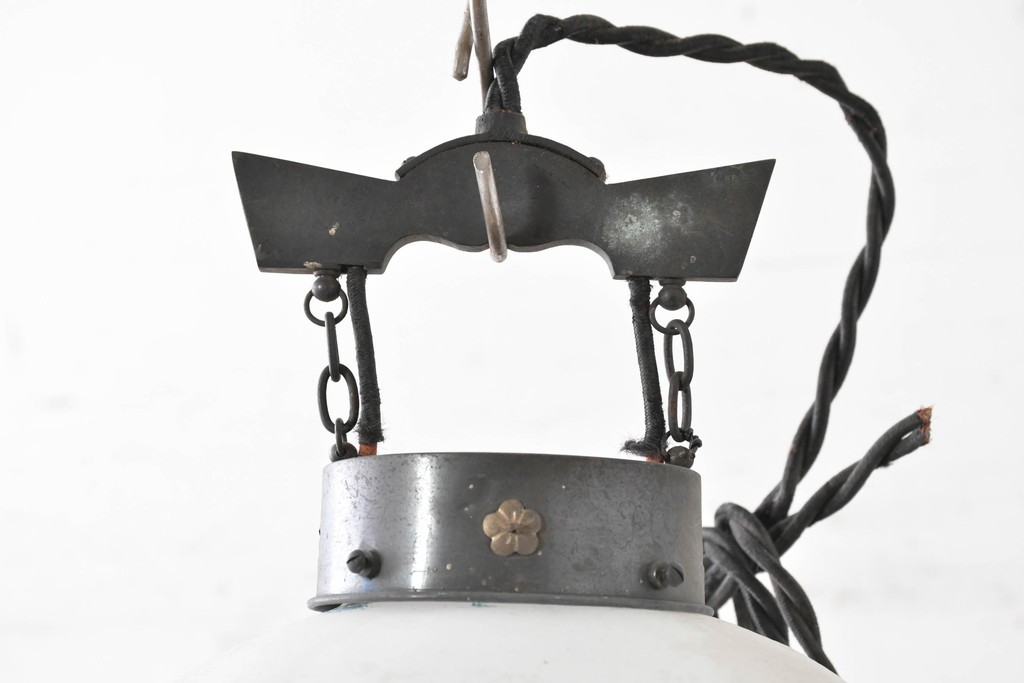 和製アンティーク　珍品　梅の花と星形装飾が可愛らしい提灯型ガラス製ペンダントライト　(R-086940)