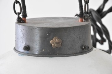 和製アンティーク　珍品　梅の花と星形装飾が可愛らしい提灯型ガラス製ペンダントライト　(R-086940)