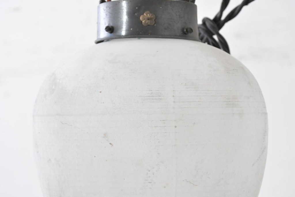 和製アンティーク　珍品　梅の花と星形装飾が可愛らしい提灯型ガラス製ペンダントライト　(R-086940)