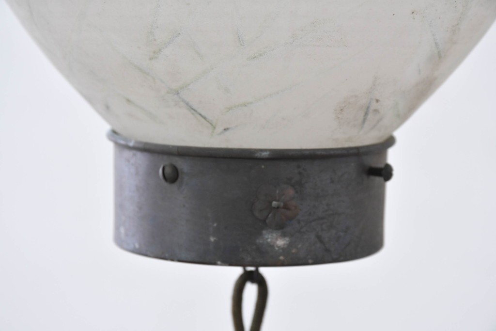 和製アンティーク　珍品　梅の花と星形装飾が可愛らしい提灯型ガラス製ペンダントライト　(R-086940)