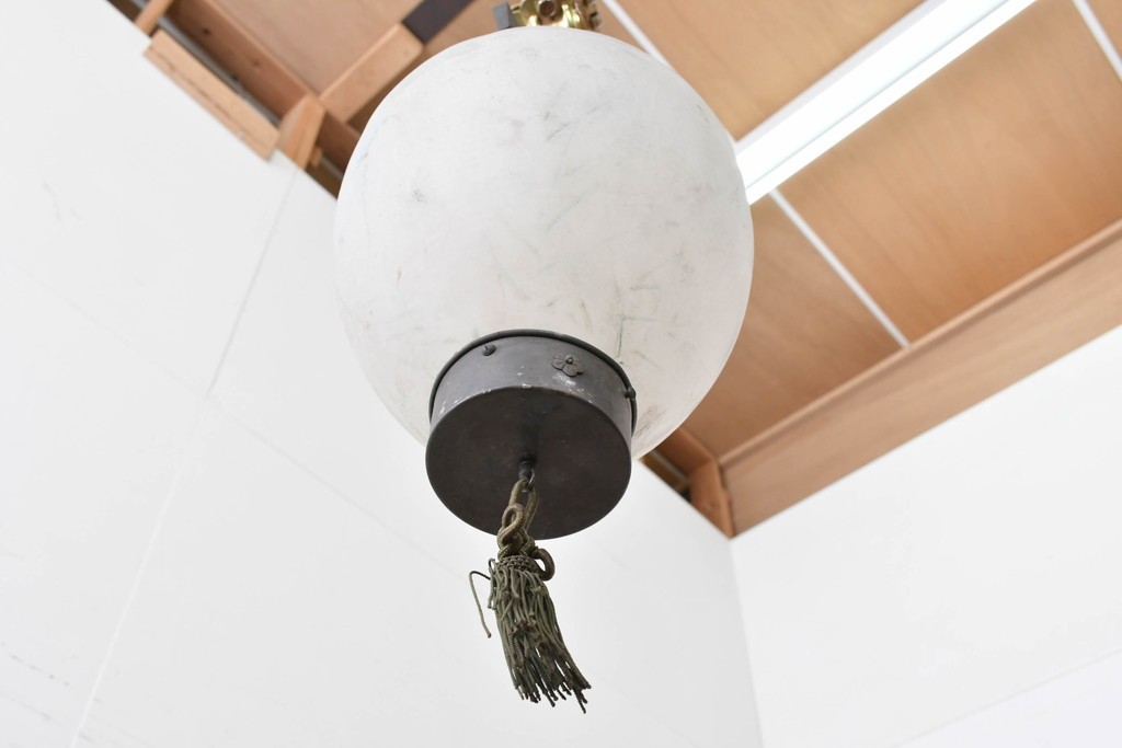 和製アンティーク　珍品　梅の花と星形装飾が可愛らしい提灯型ガラス製ペンダントライト　(R-086940)