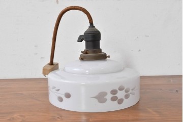 和製アンティーク　草花を象った切子模様入りのペンダントライト　(R-086941)