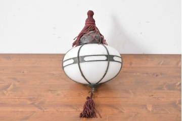 《引っ掛けシーリング式ペンダントライト加工費込み》　和製アンティーク　大正ロマン　真鍮飾りとタッセルをあしらったペンダントライト　(R-086947)