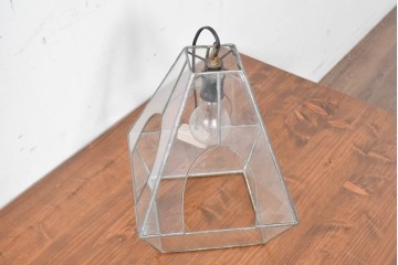 ヴィンテージ　職人手作り品　クリアなステンドグラスのペンダントライト　(R-086950)