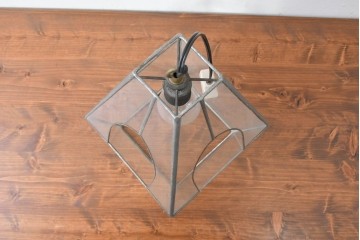 ヴィンテージ　職人手作り品　クリアなステンドグラスのペンダントライト　(R-086950)