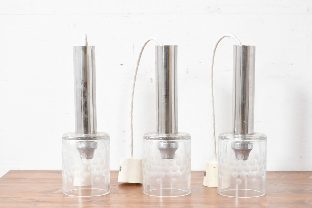 和製ヴィンテージ　レトロな水玉模様のペンダントライト3点セット　(R-086951)